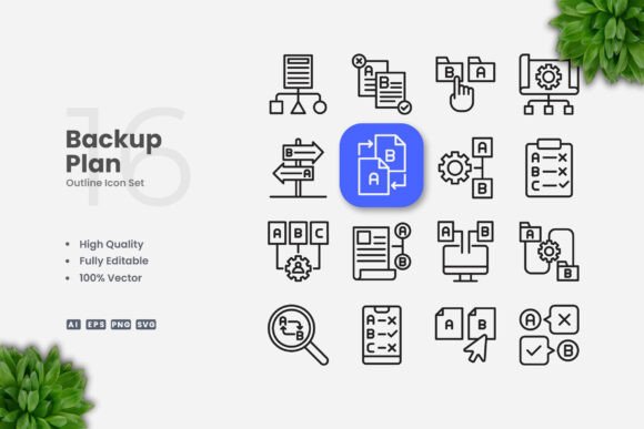 Backup Plan Outline Icons for Clear Visual Communication