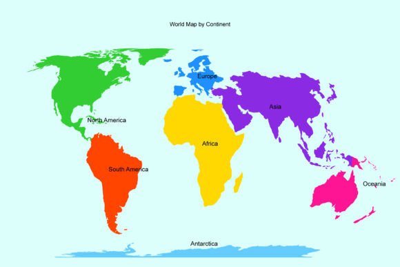 Colorful World Map by Continents: A Versatile Tool for Education and Design