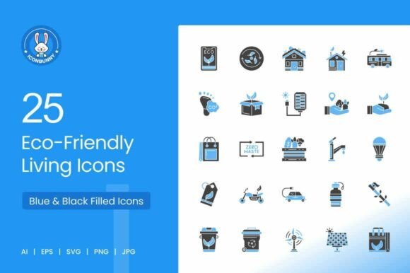 Eco-Friendly Living Blue Black Icons for Sustainable Design