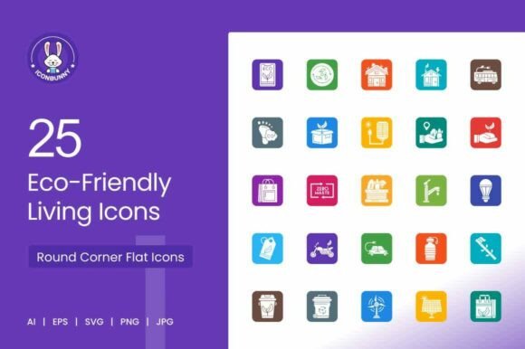 Eco-Friendly Living Round Corner Flat Icon Collection