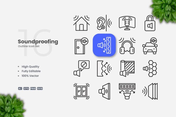 Elevate Your Visual Communication with Soundproofing Outline Icons