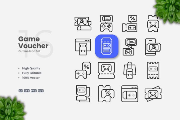 Game Voucher Outline Icons for Creative Projects