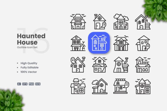 Haunted House Outline Icons: A Versatile Design Asset for Digital and Print Projects