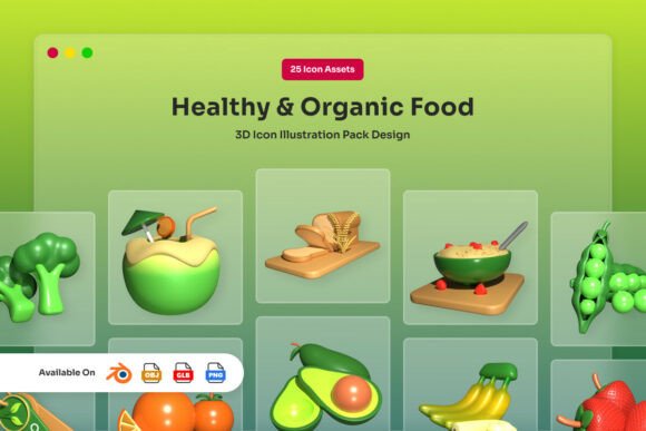 Healthy Organic Food 3D Icon Pack