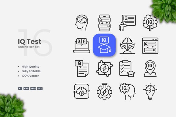 Iq Test Outline Icons for Simple Clean Design