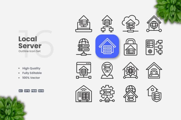 Local Server Outline Icons for Clean Digital Design
