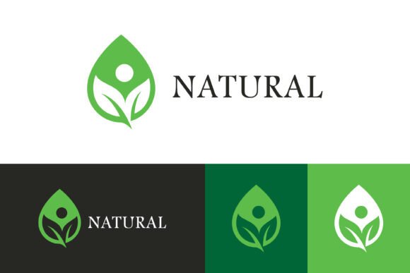 Natural Green Leaf and Water Drop Logo