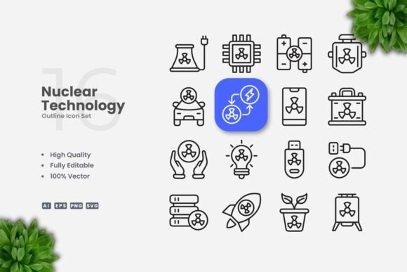 Nuclear Technology Outline Icons for Modern Projects
