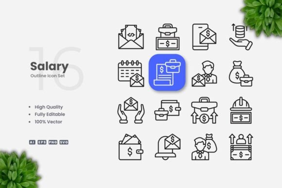Salary Outline Icons: Clean Vector Graphics for Modern Design