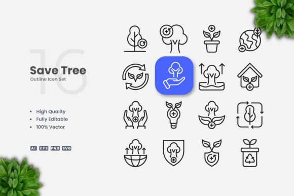 Save Tree Outline Icons: A Strategic Design Resource for Clear Communication