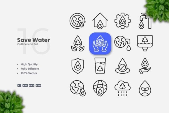 Save Water Outline Icons: A Versatile Visual Toolkit for Water Conservation Messaging