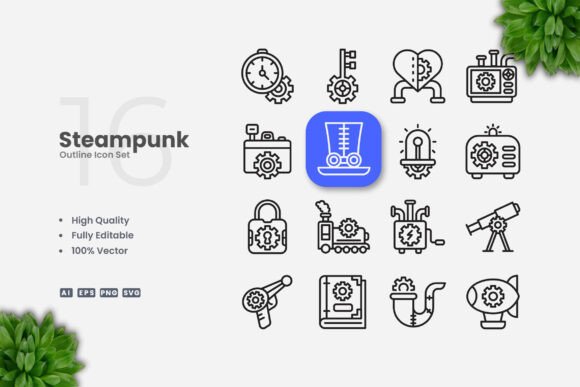 Steampunk Outline Icons: Vintage Mechanical Design for Modern Digital Projects
