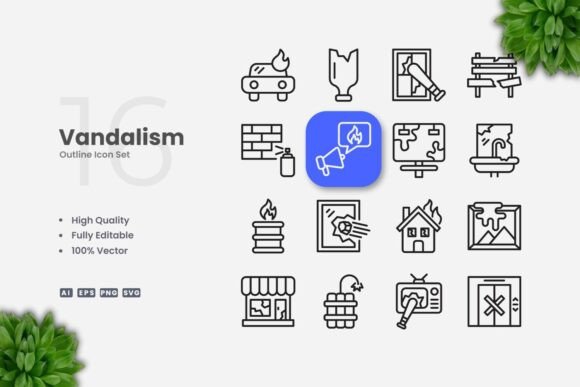Vandalism Outline Icons: Clean Design for Modern Projects