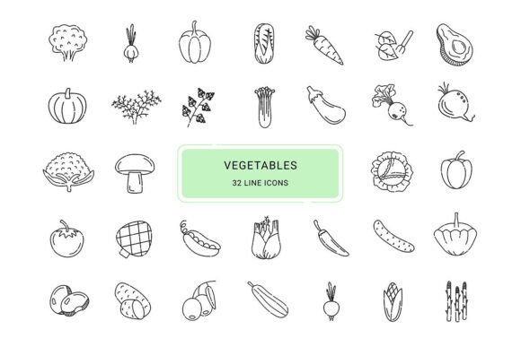 Vegetables, 32 Line Vector Icons: A Versatile Tool for Modern Design