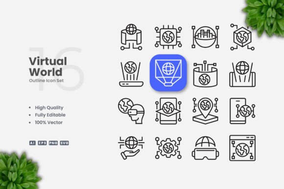 Virtual World Outline Icons for Clean Digital Design