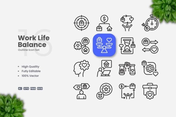 Work Life Balance Outline Icons