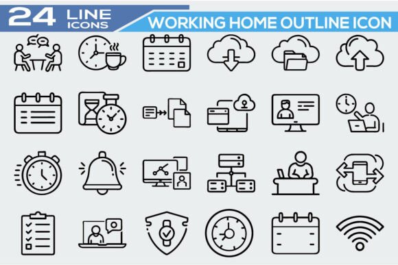 Working from Home Outline Icon Set